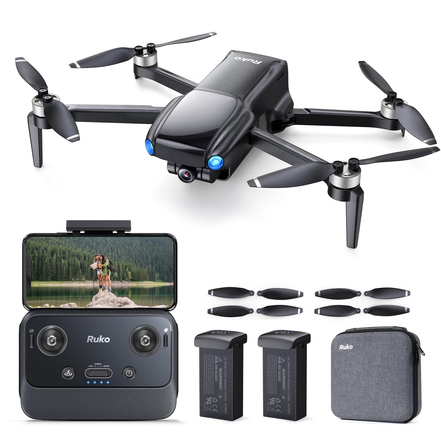 Ruko F11MINI Drone with Camera 4K, Under 250g, 60 Mins Flight with 2 batteries, 5GHz Transmission, GPS Auto Return, Brushless Motor, Foldable and Lightweight, FPV Quadcopter for Beginner, Adults