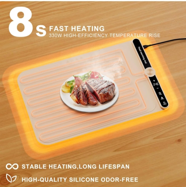 Food Warming Mat Electric Warming Tray 6 Gear Timed 9 Gear Temperature Controlled 18H Auto Power Off Full Surface Rapid Heating Ideal for Buffets Party Gatherings Warming Mat For Food (Beige)